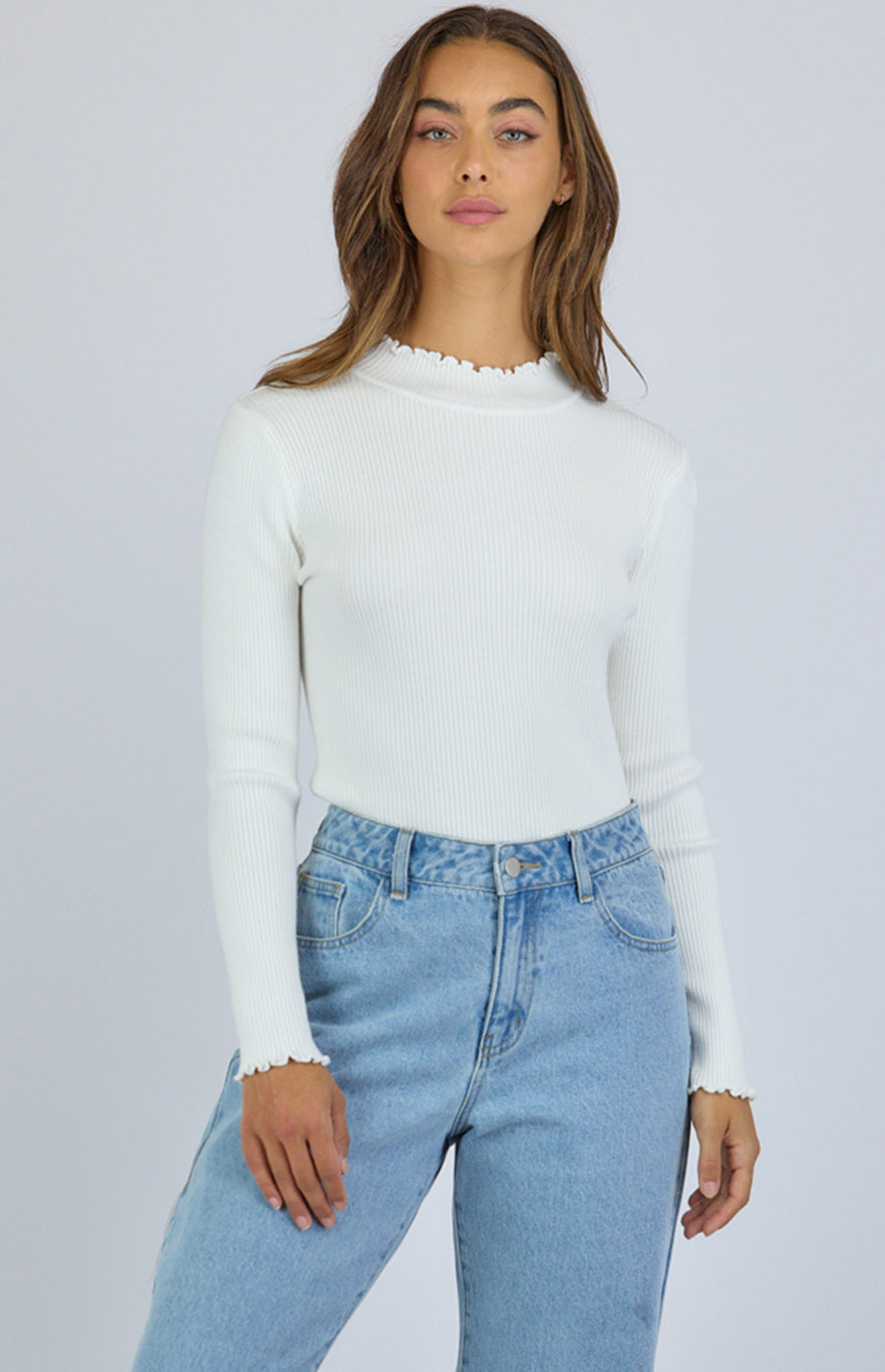 Carly High Neck Knit Top - White